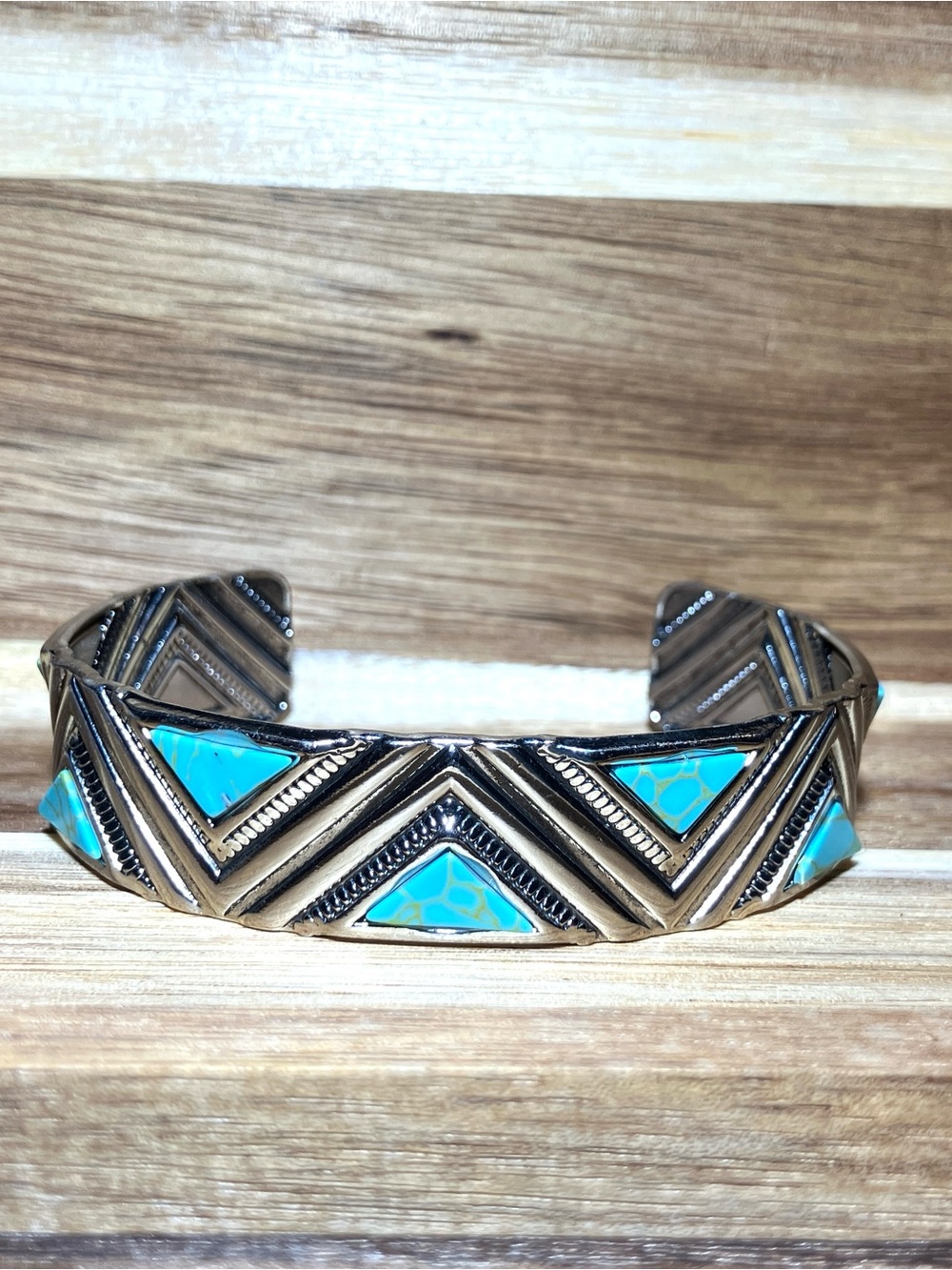 Turquoise Inlay Chevron Cuff Bracelet - Women Jewelry